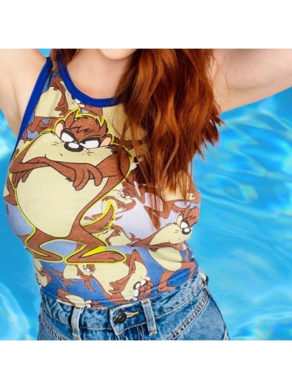 Vintage Looney Tunes Tasmanian Devil All Over Print Tank 7 / Adult XS Cropped